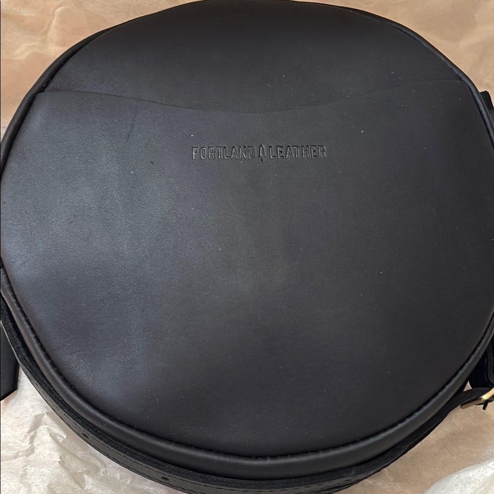 Black color Portland Leather large circle crossbody bag